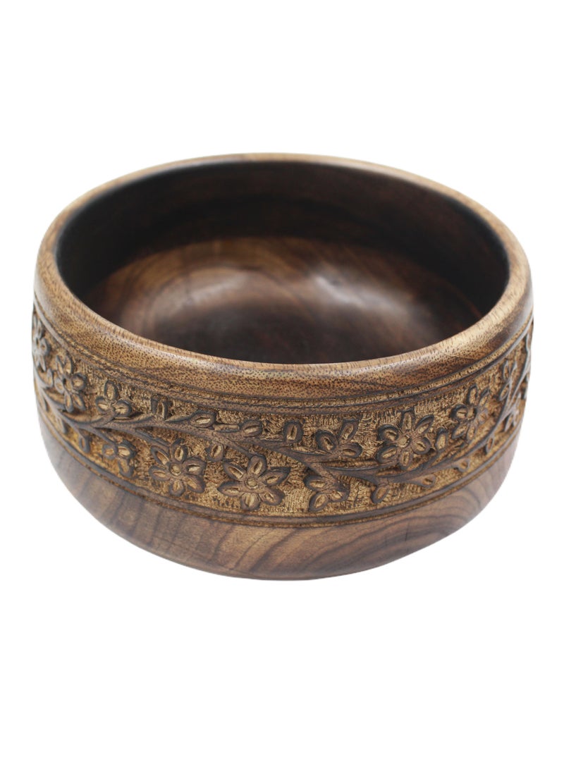 Handmade Wooden Bowl With Carving Work 7x3 Inch