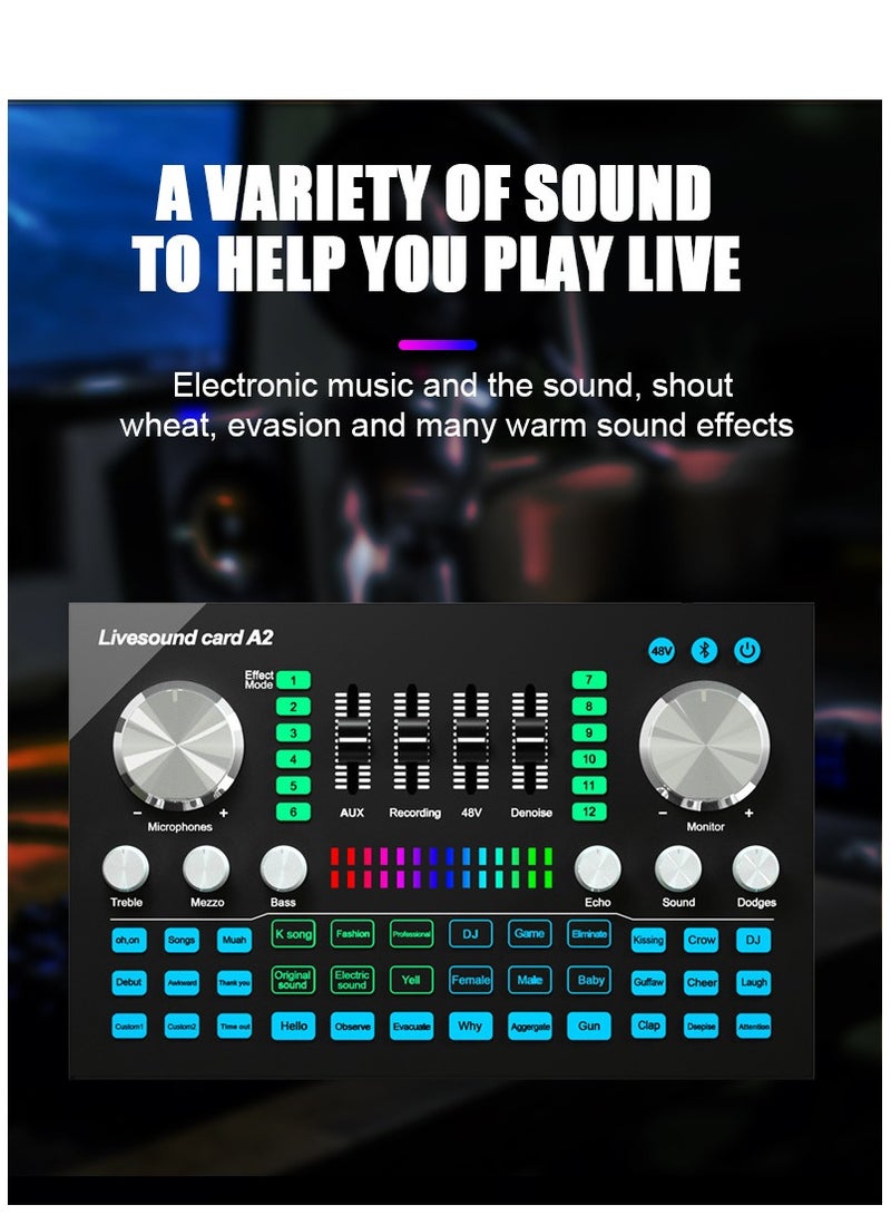 Audio Mixer Professional Live Sound Card Studio Record Soundcard Bluetooth Microphone Mixer Voice Changer Live Streaming Audio Sound Mixer for Streaming Podcasting Gaming