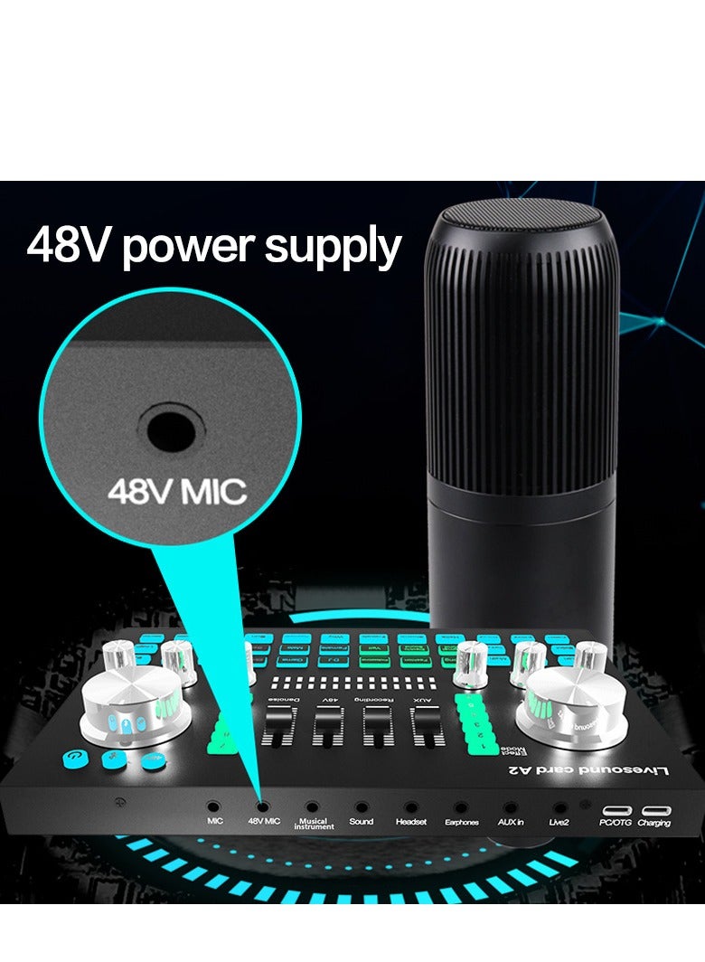 Audio Mixer Professional Live Sound Card Studio Record Soundcard Bluetooth Microphone Mixer Voice Changer Live Streaming Audio Sound Mixer for Streaming Podcasting Gaming