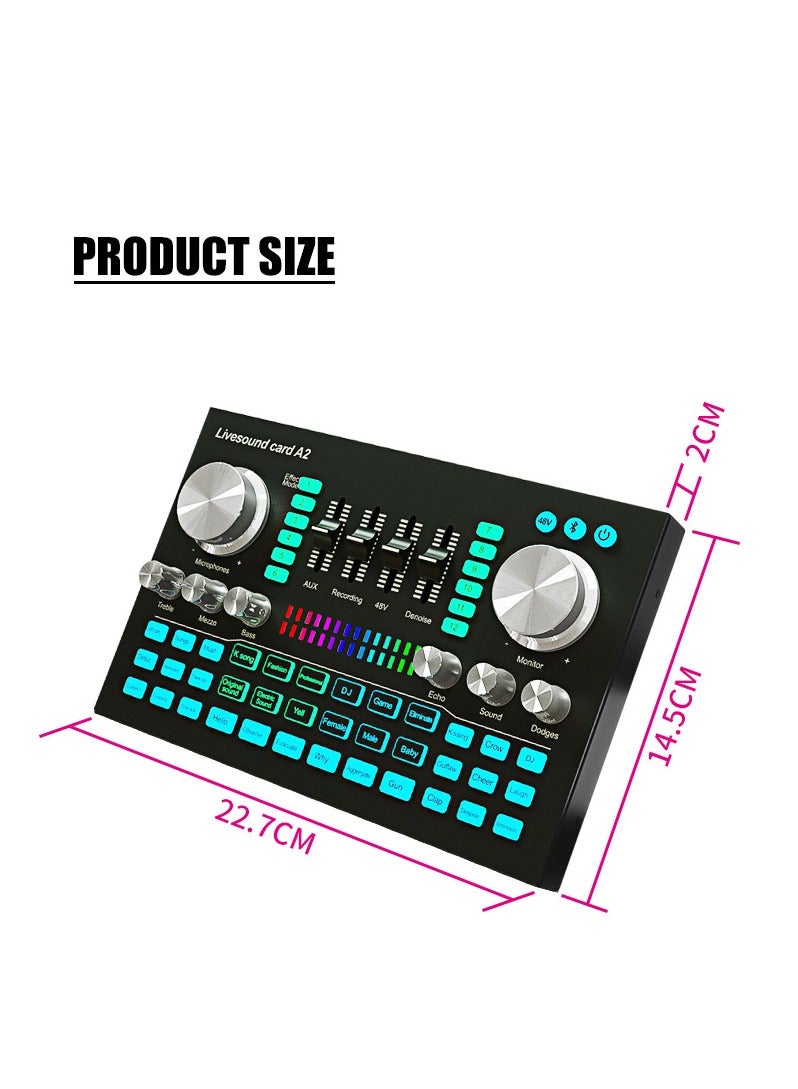 Audio Mixer Professional Live Sound Card Studio Record Soundcard Bluetooth Microphone Mixer Voice Changer Live Streaming Audio Sound Mixer for Streaming Podcasting Gaming