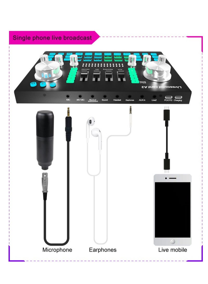 Audio Mixer Professional Live Sound Card Studio Record Soundcard Bluetooth Microphone Mixer Voice Changer Live Streaming Audio Sound Mixer for Streaming Podcasting Gaming