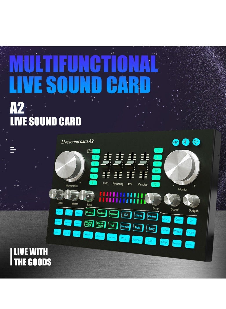 Audio Mixer Professional Live Sound Card Studio Record Soundcard Bluetooth Microphone Mixer Voice Changer Live Streaming Audio Sound Mixer for Streaming Podcasting Gaming