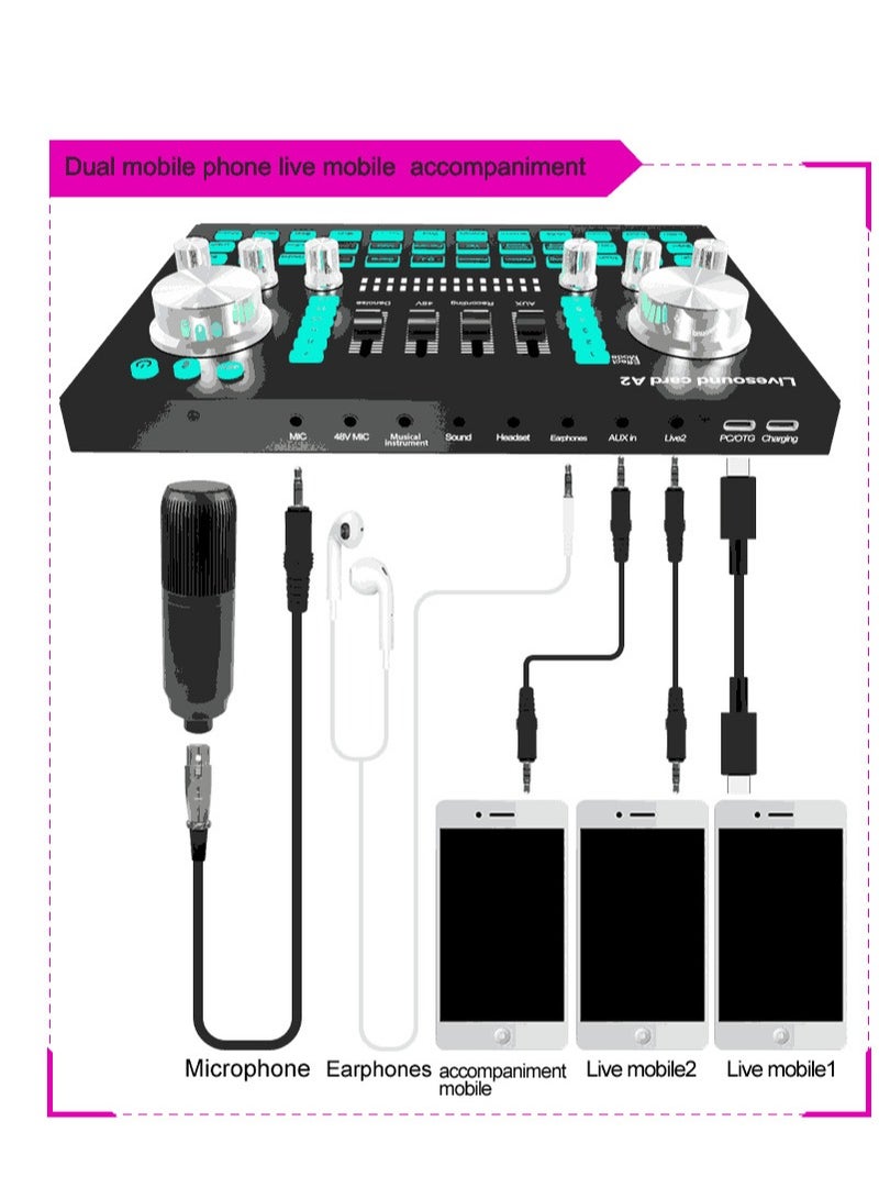 Audio Mixer Professional Live Sound Card Studio Record Soundcard Bluetooth Microphone Mixer Voice Changer Live Streaming Audio Sound Mixer for Streaming Podcasting Gaming