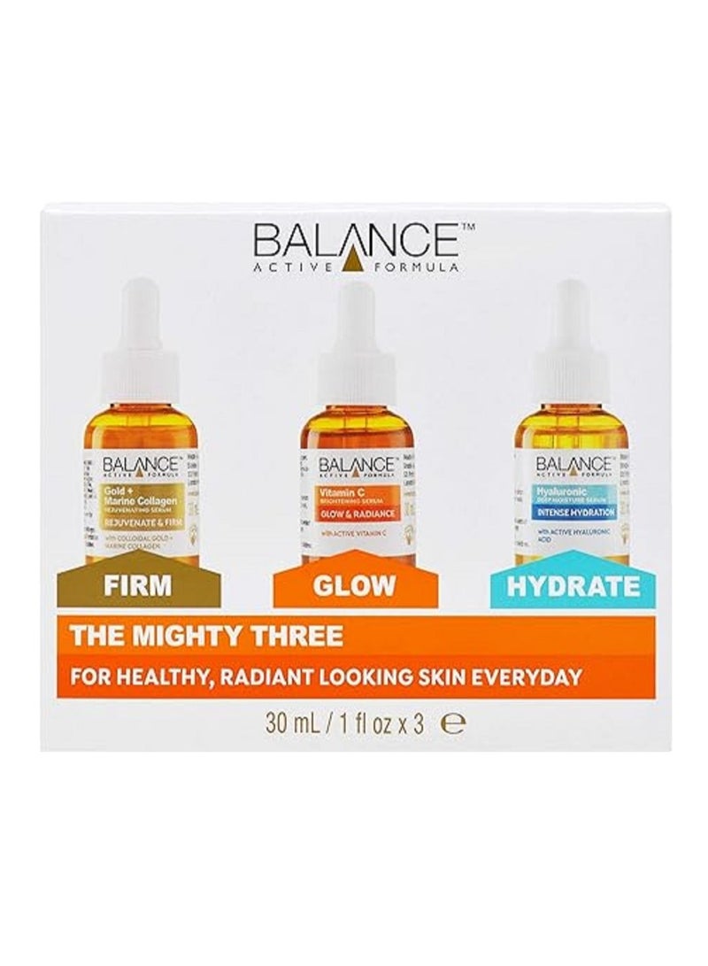 Balance Active Formula The Mighty Three 3 x 30ml Breakthrough Active Ingredients Visible Results Three Targeted Serums That You Can Layer Together Or Use Individually.