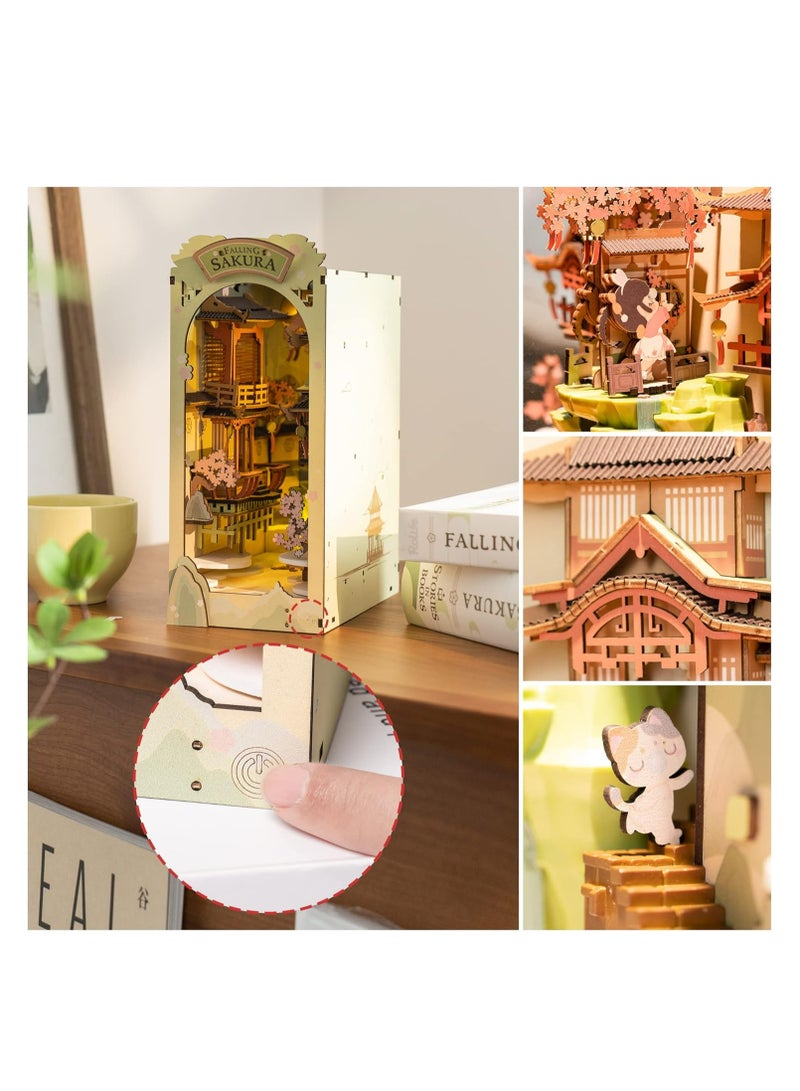 Rolife Falling Sakura DIY Book Nook Shelf Insert TGB05, Assembly Brain Teaser 3D Wooden Puzzle DIY Build Model Crafts Kits, Unique Home Decor Birthday Gifts for Teens or Adults