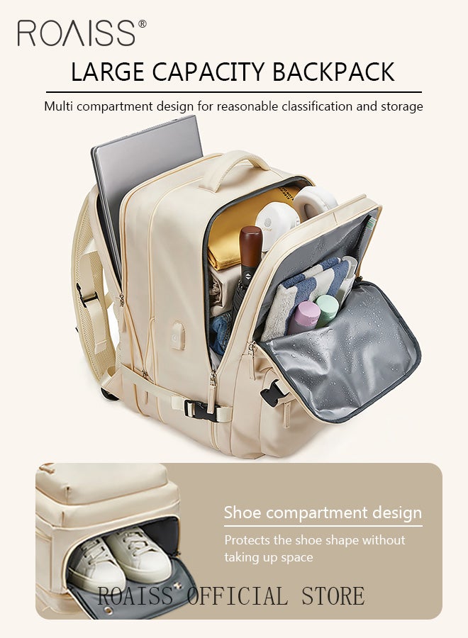 High Capacity Business Travel Backpack Expandable Luggage Bag for Short Trips Dry and Wet Separation Scientific Storage Business Computer Bag Simple Solid Color Design with Independent Shoe Storage