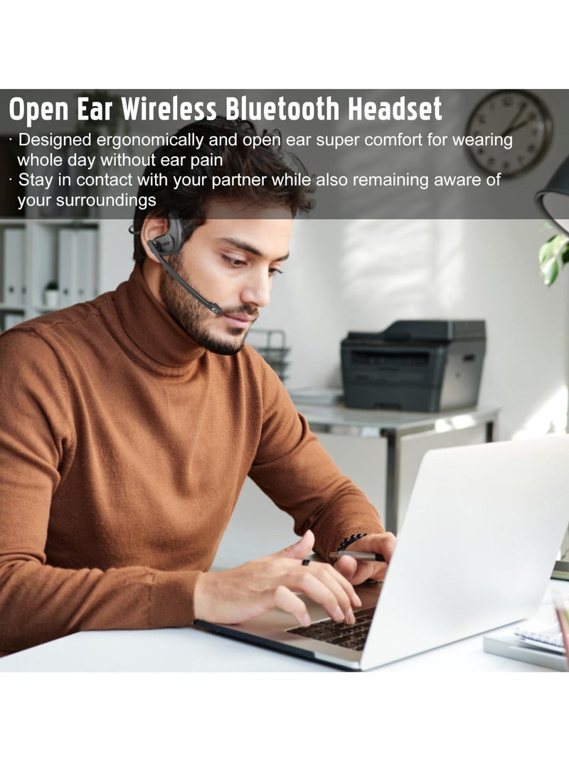 Bluetooth 5.3 Headset, DSP Noise Cancelling Wireless Open Ear Comfort Headphones, with Detachable Microphone 12H Playtime for Office Meeting Home Working