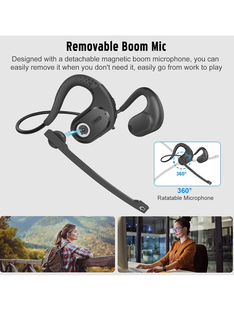 Bluetooth 5.3 Headset, DSP Noise Cancelling Wireless Open Ear Comfort Headphones, with Detachable Microphone 12H Playtime for Office Meeting Home Working