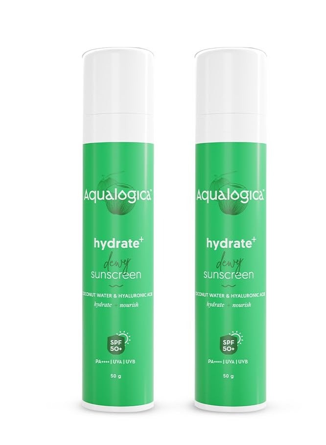 Aqualogica Sunscreen with Coconut Water Hyaluronic Acid with SPF 50 Pack of 2 50g