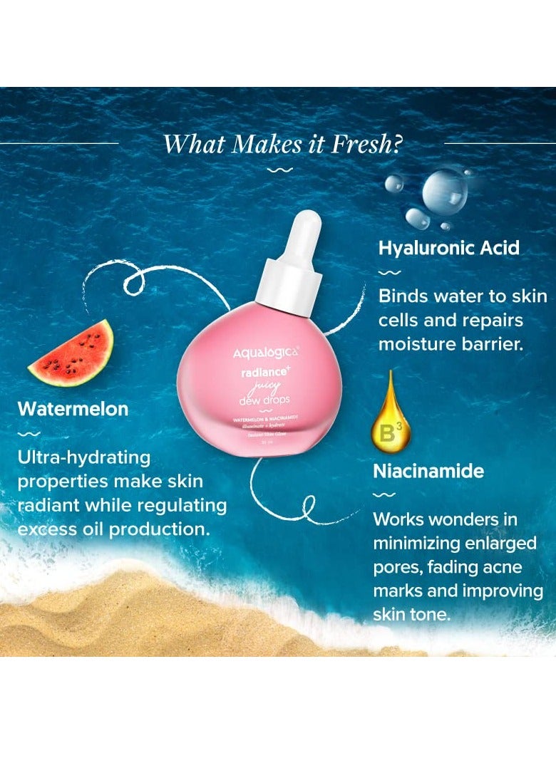Aqualogica Radiance Juicy Dew Drops Illuminating Face Serum With Watermelon and Niacinamide Serum for Glowing 30ml