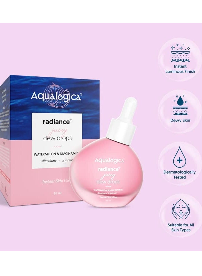 Aqualogica Radiance Juicy Dew Drops Illuminating Face Serum With Watermelon and Niacinamide Serum for Glowing 30ml