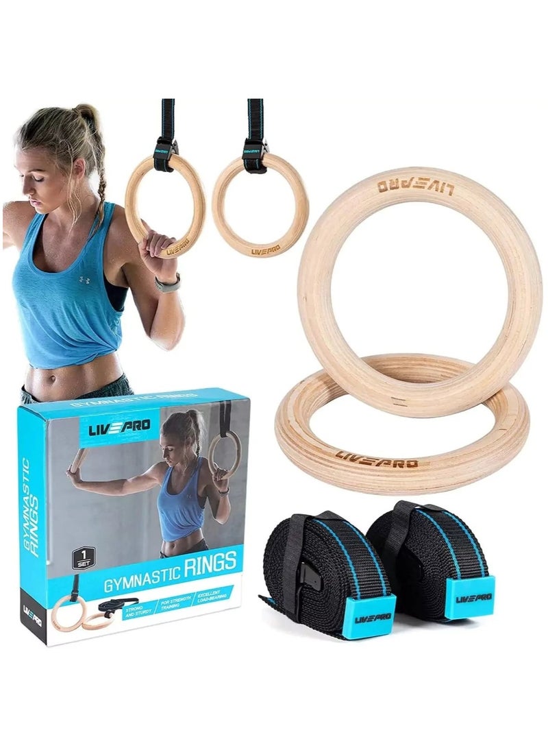 Gym Rings Wood Gymnastic Ring Straps Heavy Duty Gym Equipment for Cross Training Workout Strength Training Gymnastics Fitness Pull Ups And Dips