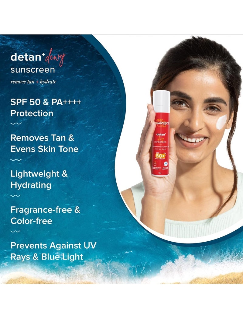 Aqualogica Dewy Sunscreen with Cherry Tomato Hyaluronic Acid with SPF 50 Pack of 2 50g