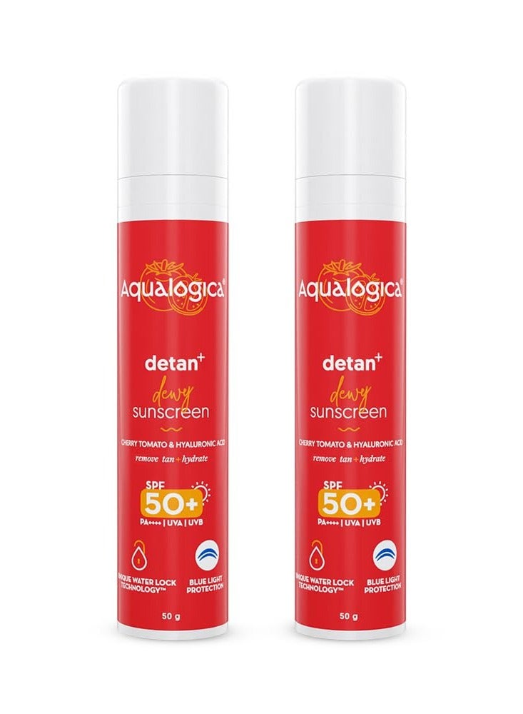 Aqualogica Dewy Sunscreen with Cherry Tomato Hyaluronic Acid with SPF 50 Pack of 2 50g