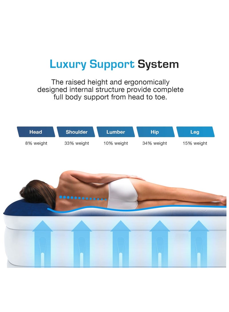 Luxury Single Size Inflatable Mattress - Elevated Air Mattress with Built-in Pump, Raised Pillow & Structured I-Beam Technology