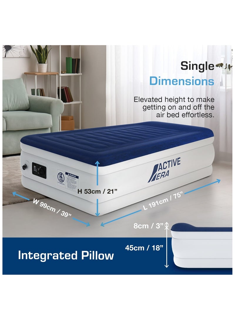 Luxury Single Size Inflatable Mattress - Elevated Air Mattress with Built-in Pump, Raised Pillow & Structured I-Beam Technology