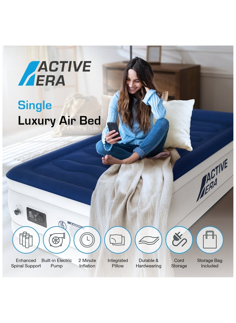 Luxury Single Size Inflatable Mattress - Elevated Air Mattress with Built-in Pump, Raised Pillow & Structured I-Beam Technology