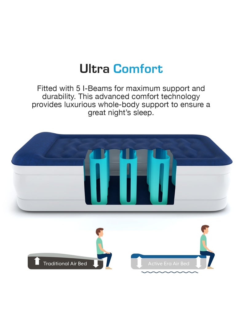 Luxury Single Size Inflatable Mattress - Elevated Air Mattress with Built-in Pump, Raised Pillow & Structured I-Beam Technology