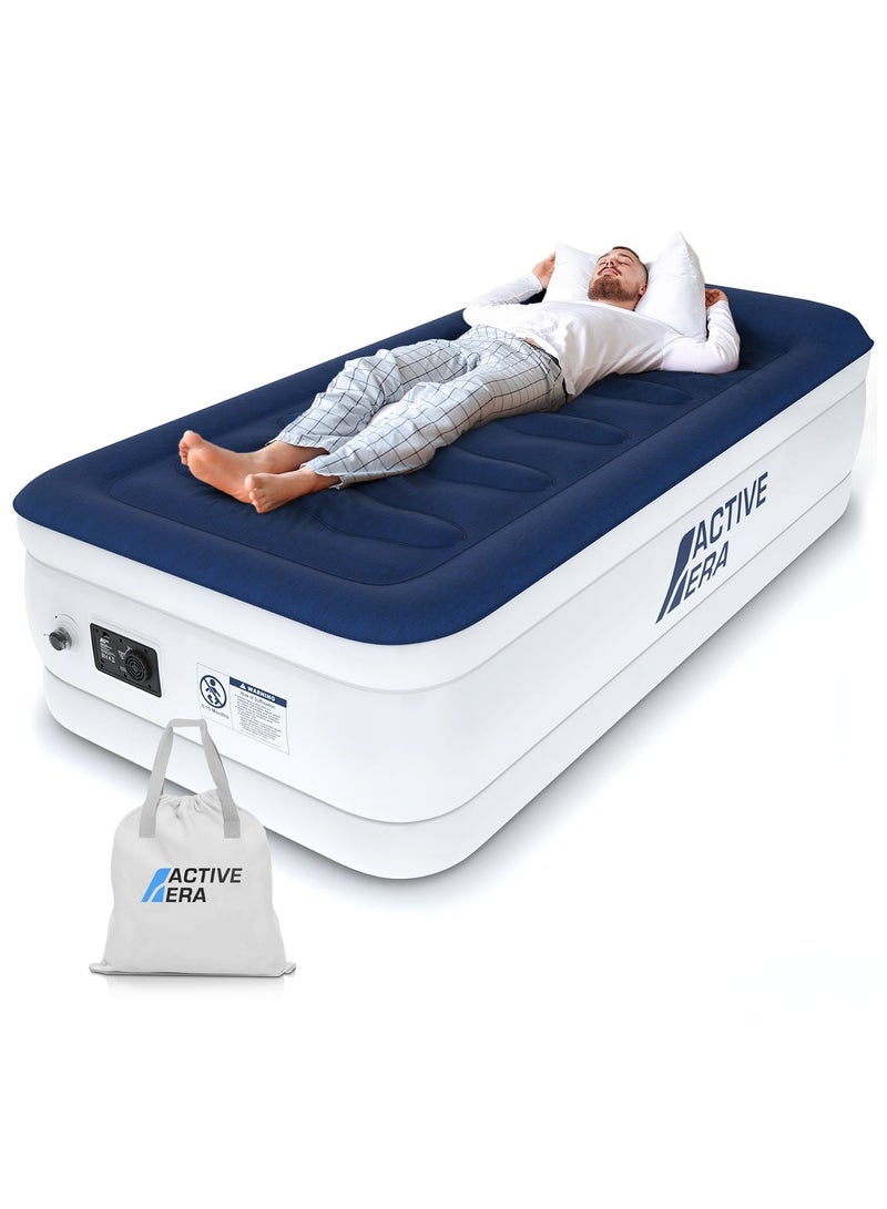 Luxury Single Size Inflatable Mattress - Elevated Air Mattress with Built-in Pump, Raised Pillow & Structured I-Beam Technology