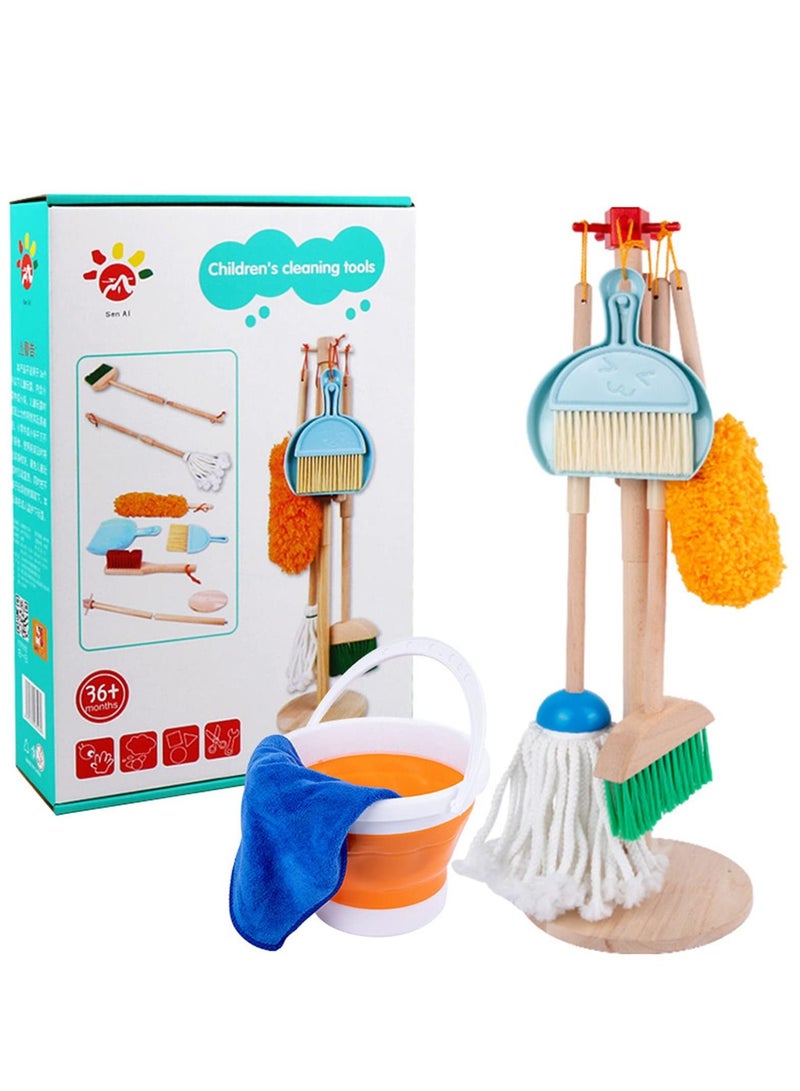 Wooden Detachable Kids Children Cleaning Toy Set Housekeeping Kit