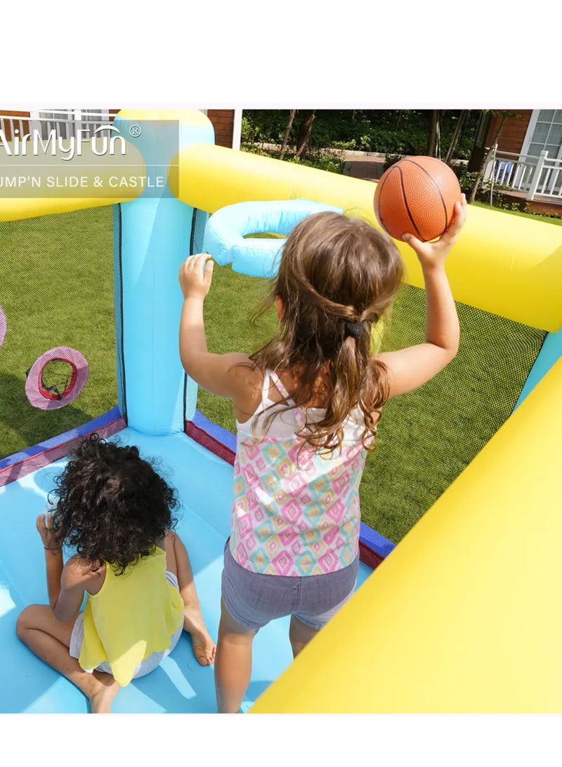 Inflatable Snail Slide Bouncer Trampoline Castle with Football Goal - Fun for Kids in the Garden