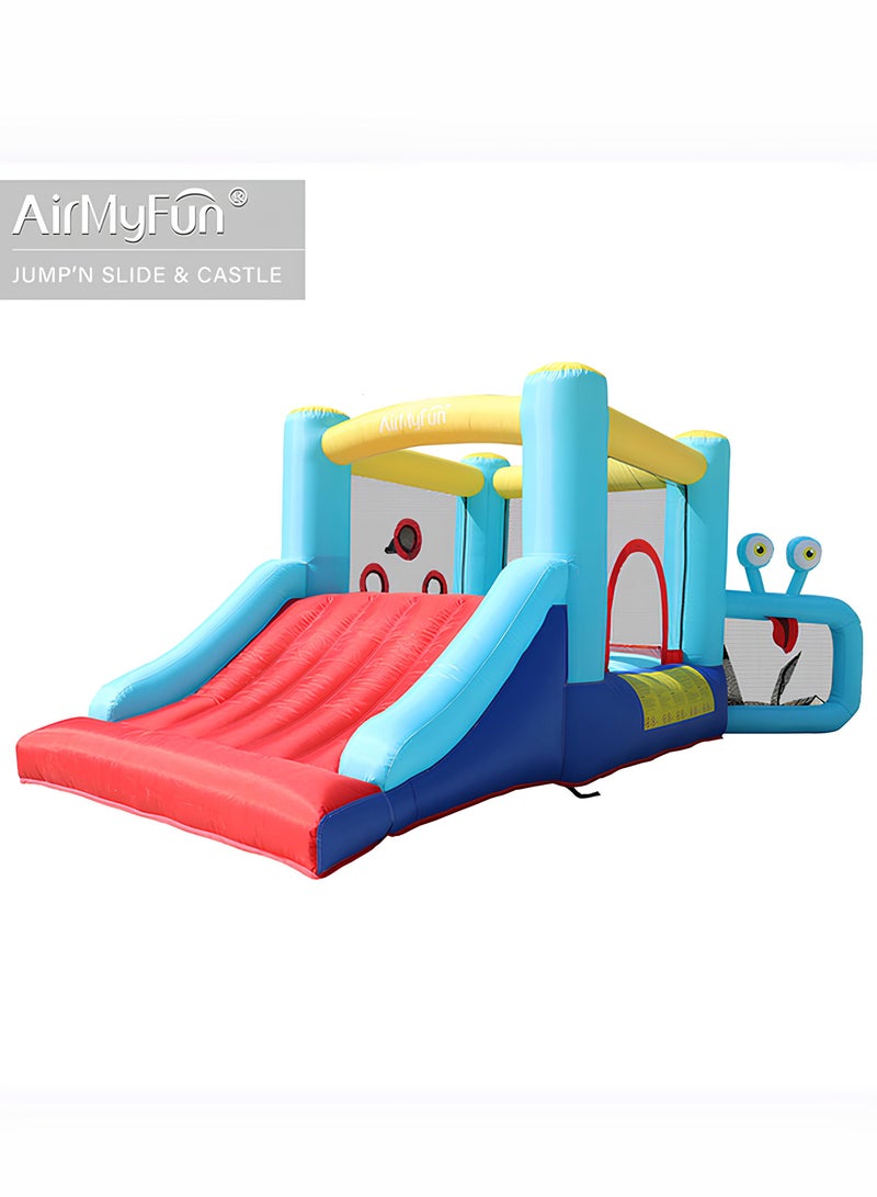 Inflatable Snail Slide Bouncer Trampoline Castle with Football Goal - Fun for Kids in the Garden