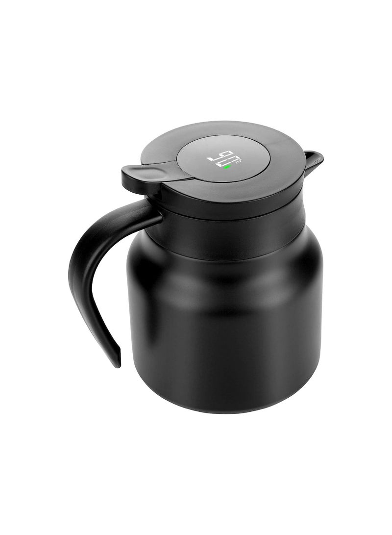Tea Pot with Temperature Display and Strainers, Stainless Steel Flasks for Hot Drinks, Coffee, Tea, Beverage, 800ML (Black)