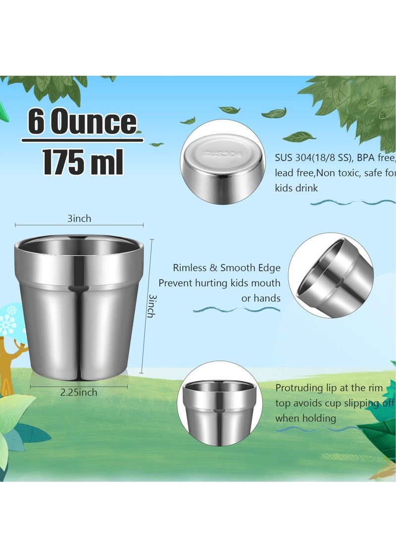 Metal Cups for Toddlers Kids 6 Pcs Stainless Steel Insulated Tumblers Children Cup Double Wall Vacuum Mug Preschoolers Drinking Training Camping Traveling