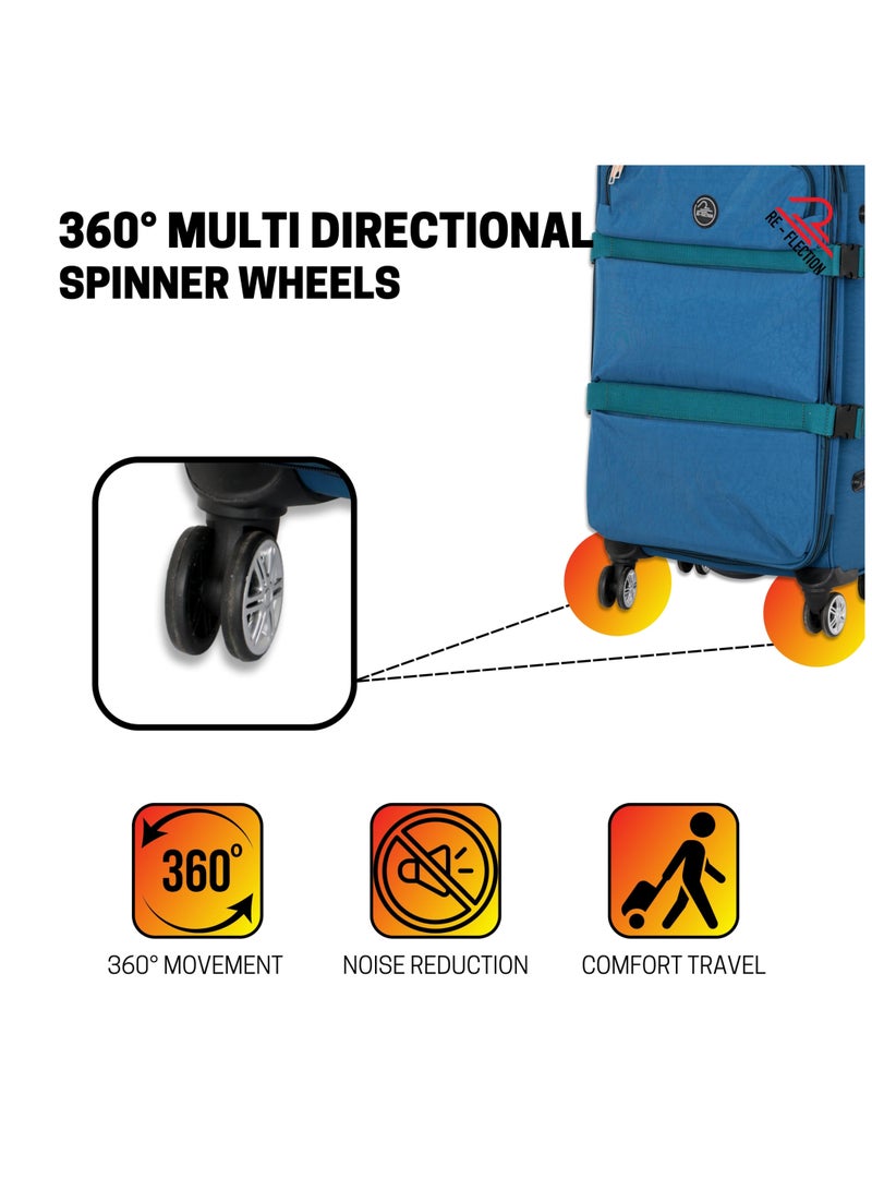 Reflection 28 Inch Crinkle Carryon Suitcase Lightweight Vertical Series Travel Soft Luggage Trolley with 121L Storage Capacity and 4 Spinner Wheels Teal Blue