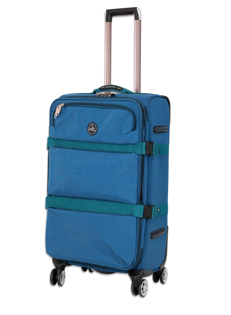 Reflection 28 Inch Crinkle Carryon Suitcase Lightweight Vertical Series Travel Soft Luggage Trolley with 121L Storage Capacity and 4 Spinner Wheels Teal Blue