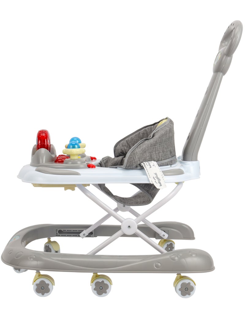 Foldable Baby Walker With Comfortable Soft Cushion Seat And Backrest - GREY