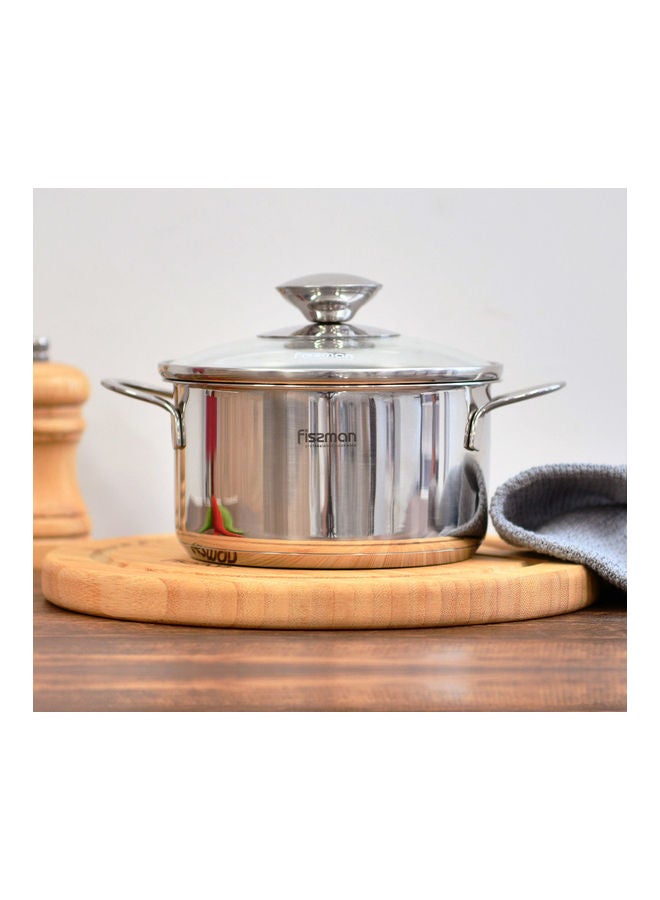Stainless Steel Saucepot with Glass Lid Silver 14x6cm