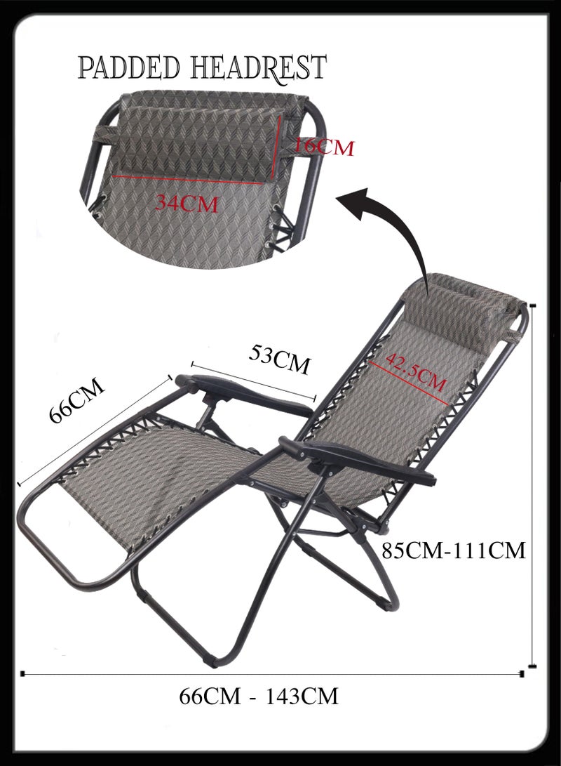 Outdoor zero gravity folding recliner chair with premium fabric weather resistant sun lounger steel tube non slip foot rest and and adjustable headrest to provide you with total comfort for outdoor