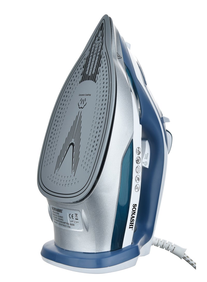 Multifunctional Steam Iron For Crisp Clothes - Ceramic Coated Soleplate | Steam/Burst Steam/Spray/Dry Function With Overheat Protection & Self-Cleaning Feature 450 ml 3000 W SI-5082C Blue/Silver