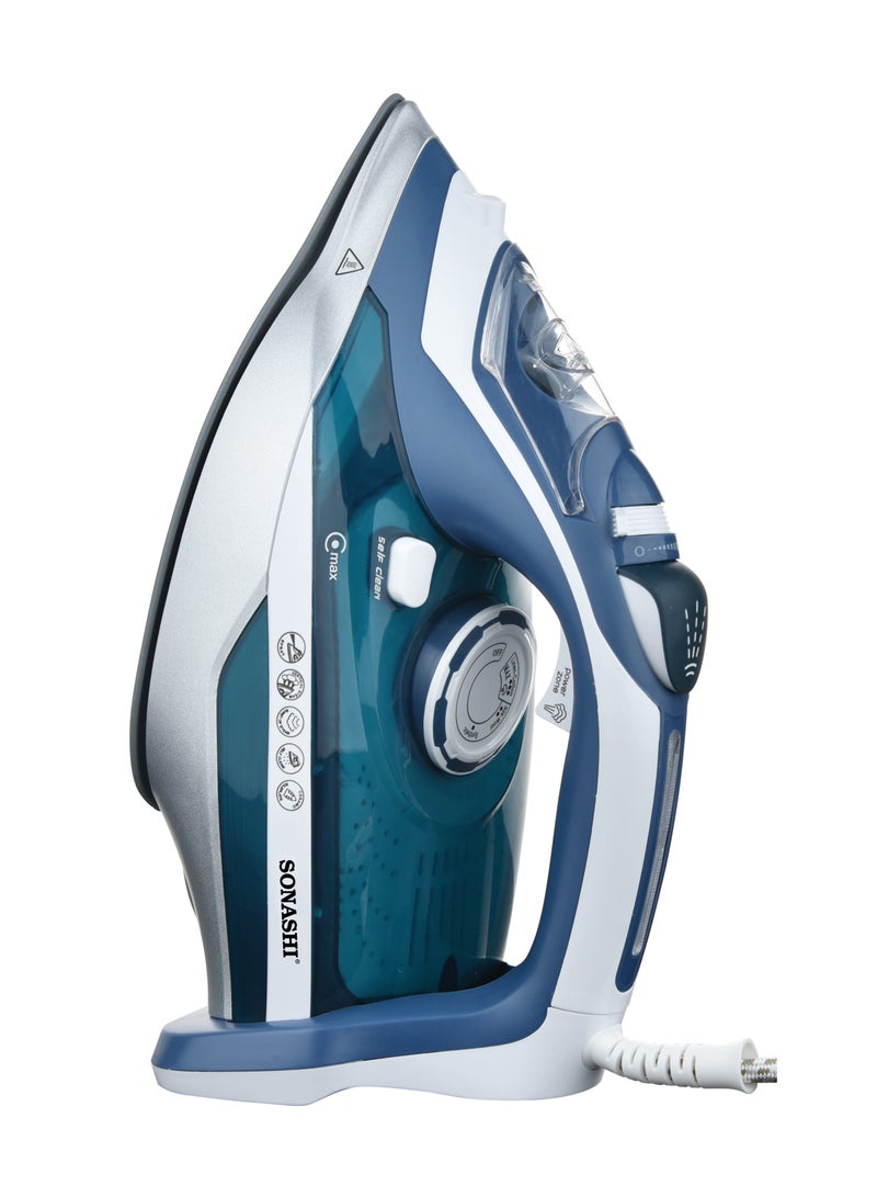 Multifunctional Steam Iron For Crisp Clothes - Ceramic Coated Soleplate | Steam/Burst Steam/Spray/Dry Function With Overheat Protection & Self-Cleaning Feature 450 ml 3000 W SI-5082C Blue/Silver