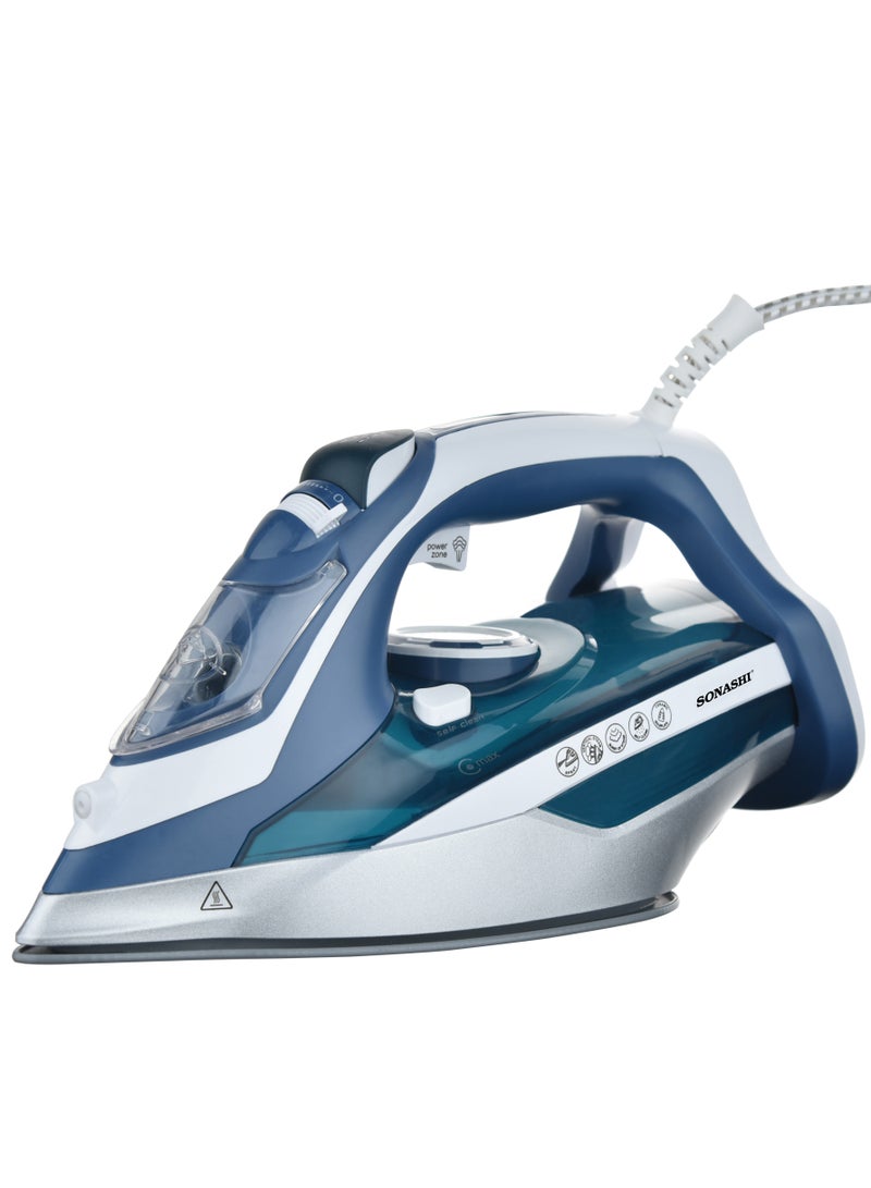 Multifunctional Steam Iron For Crisp Clothes - Ceramic Coated Soleplate | Steam/Burst Steam/Spray/Dry Function With Overheat Protection & Self-Cleaning Feature 450 ml 3000 W SI-5082C Blue/Silver