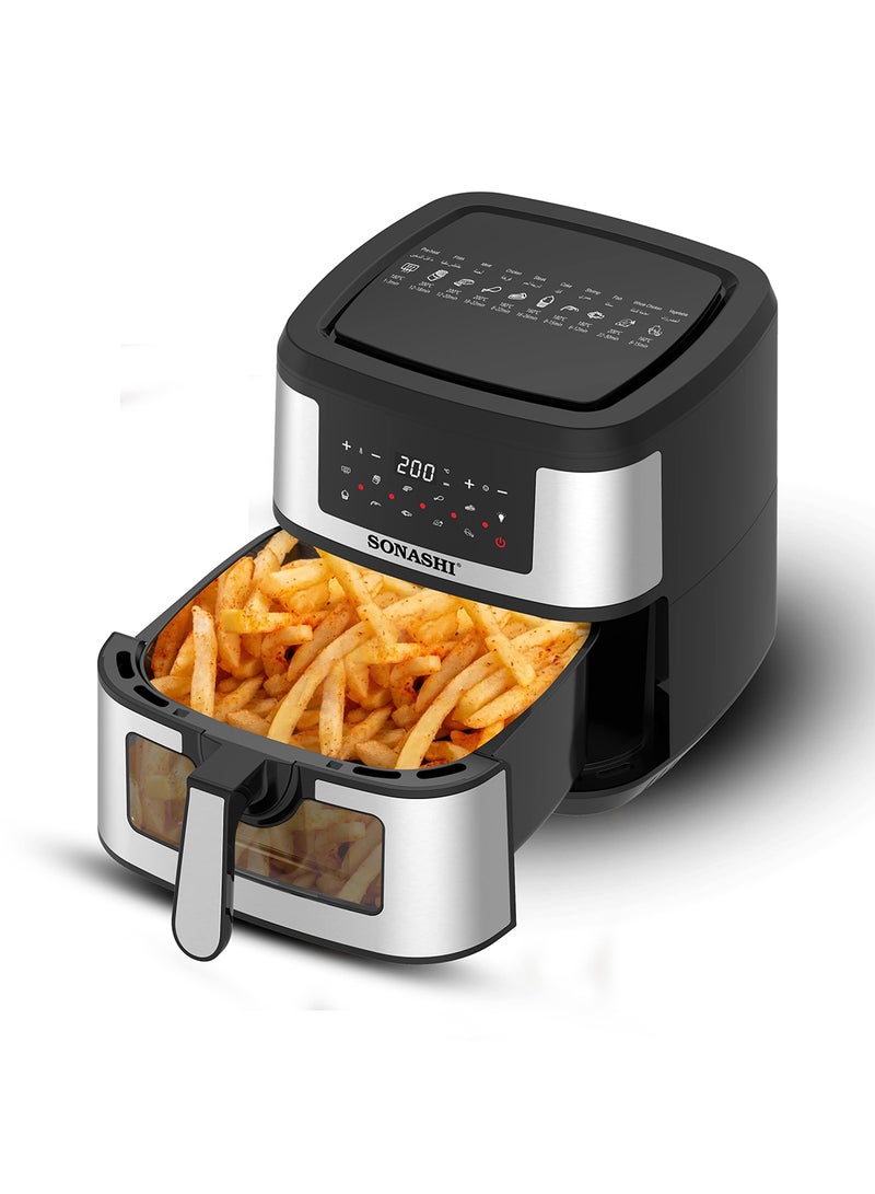 Digital Air Fryer – LED Touch-Screen Display | 9.5L Pot Capacity Transparent Basket with High Speed Air Circulation Technology for Frying, Roasting, Baking and Toasting 9.5 L 1800 W SAF-950 Black/Silver