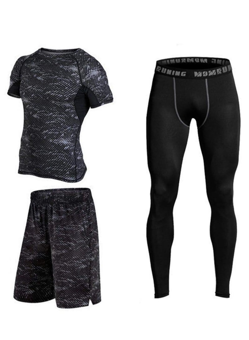 Fitness Running Compression Suits Shirt Pants Short Pack Of 3 For Men