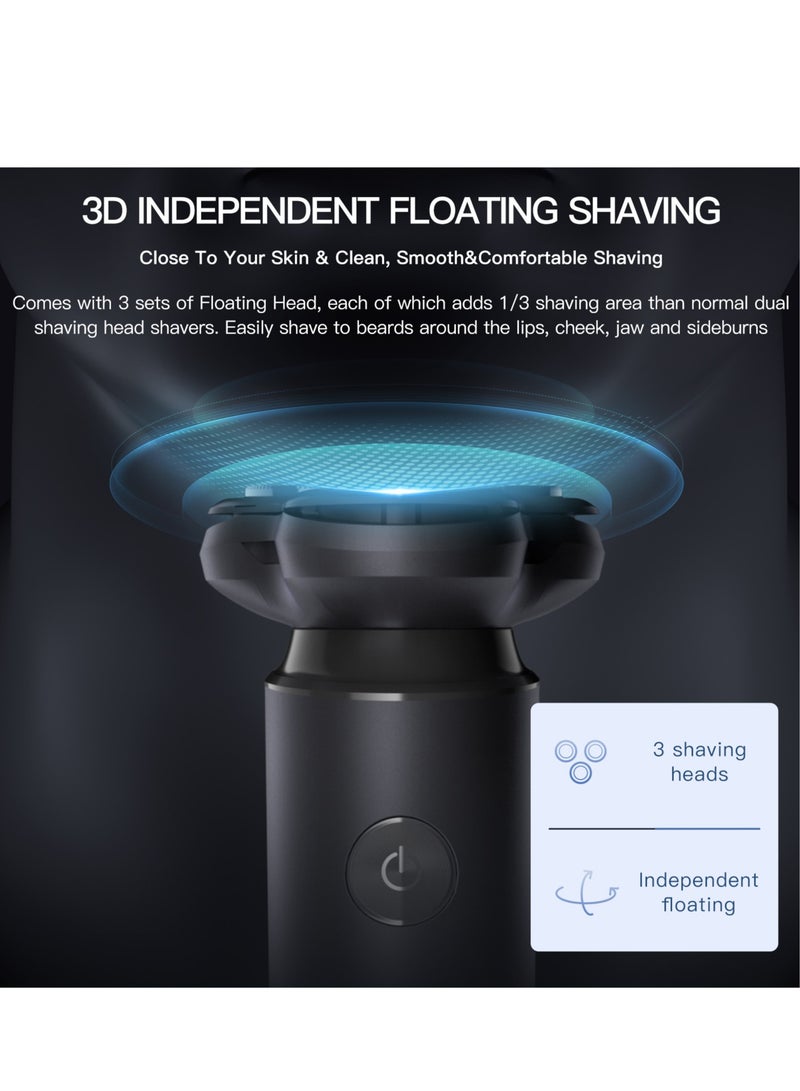 Victor Electric Shaver for Men, 3D Independent Floating Heads, 600mAh, Rechargeable,1-Hour Fast USB-C Charging, 60min Runtime, Rotary Electric Razor