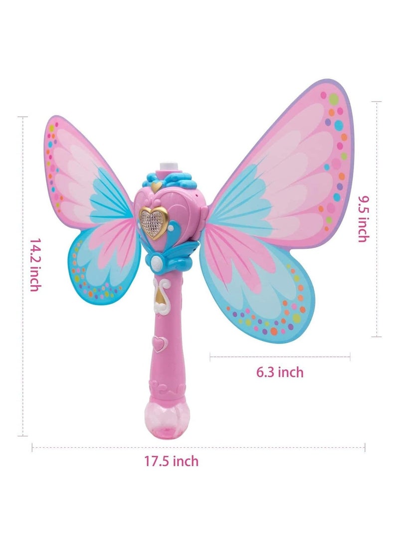 Magic Bubble Wand Blower Musical Light Up Butterfly Fairy Stick Bubbles Marker Toy for Kids Party Wedding Outdoor Activity Bubble Machine with 2 Bottle Bubbles Refill