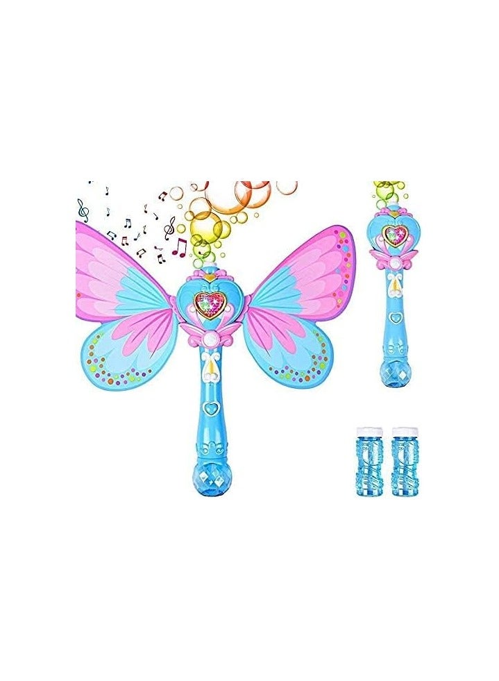 Magic Bubble Wand Blower Musical Light Up Butterfly Fairy Stick Bubbles Marker Toy for Kids Party Wedding Outdoor Activity Bubble Machine with 2 Bottle Bubbles Refill