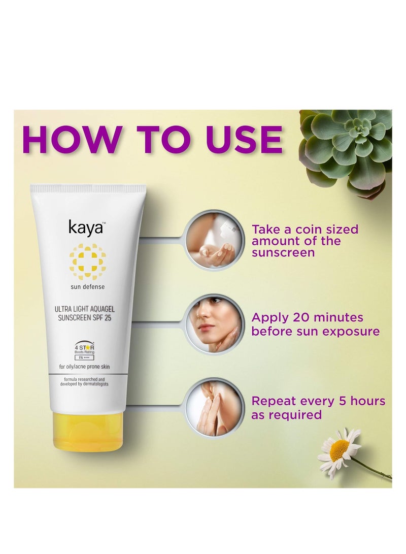 Kaya Clinic Ultra Light Aquagel Sunscreen Gel With SPF25 50ml Fragrance Free For Oily Acne Prone Skin