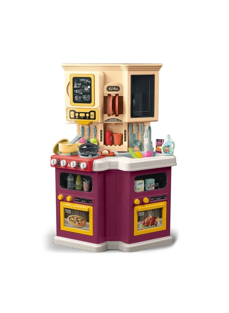 Pretend Play Kitchen Playset Toys For Kids with Music,Light, Spray and Boiling Function