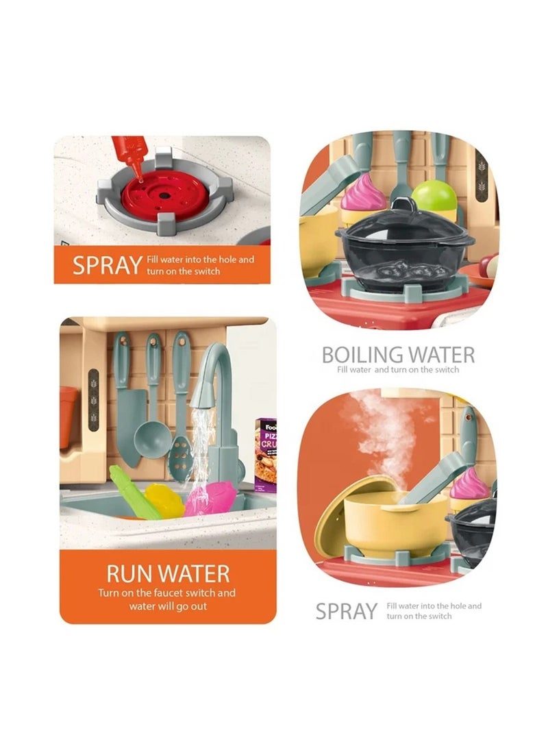 Pretend Play Kitchen Playset Toys For Kids with Music,Light, Spray and Boiling Function