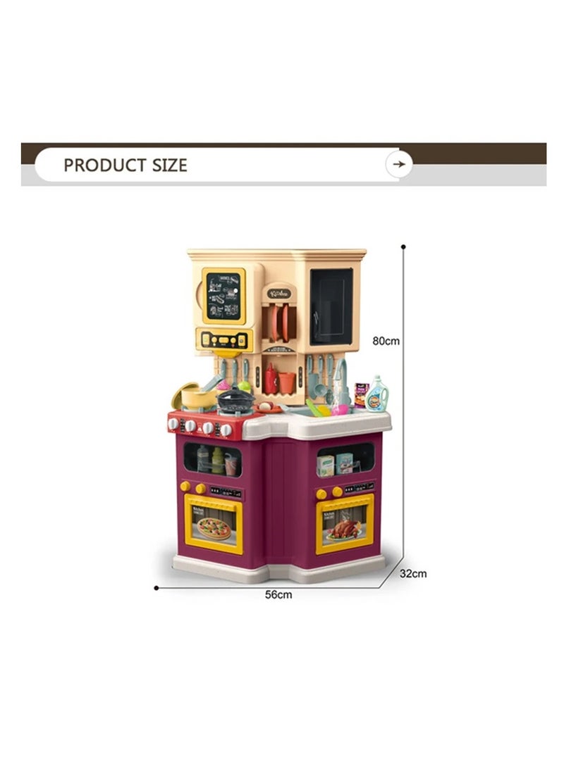 Pretend Play Kitchen Playset Toys For Kids with Music,Light, Spray and Boiling Function