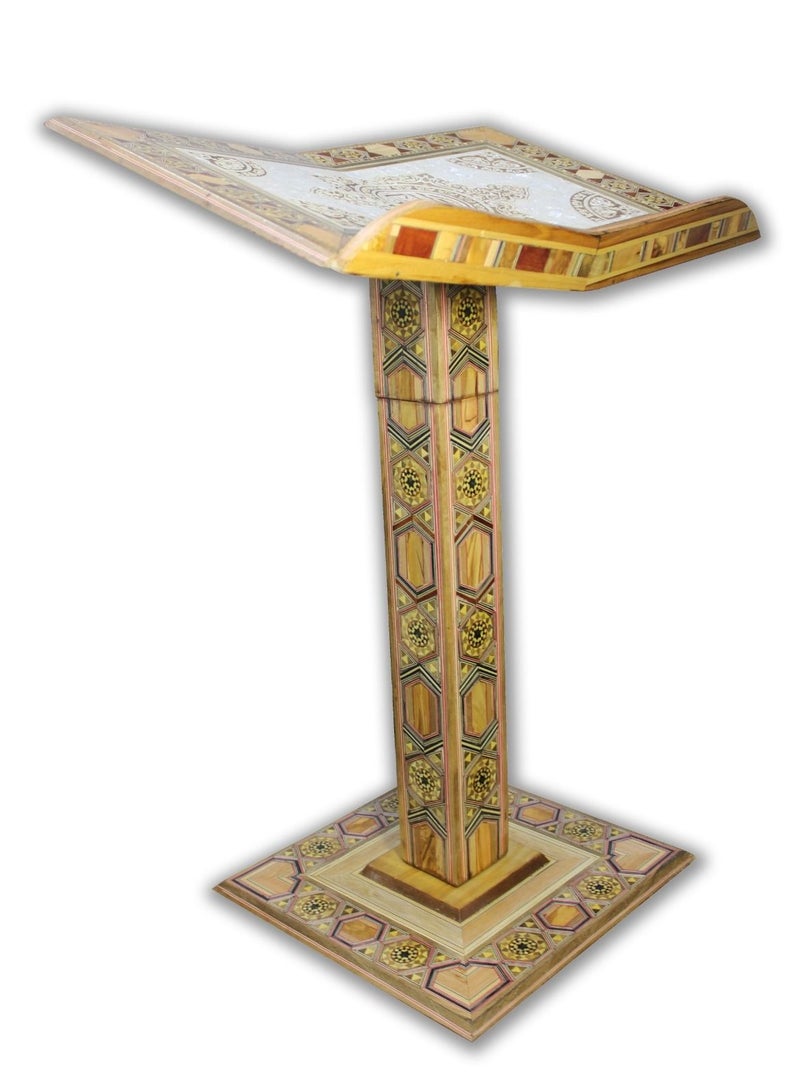 Decorated Quran Stand with Traditional Damascus Mosaic Patterns