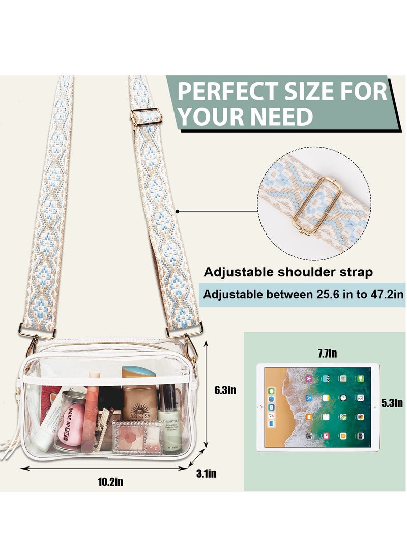 Clear Bag Stadium Approved with Guitar Strap,Clear Crossbody Backpack, Transparent Casual Chest Daypack for Women & Girls, Perfect for Sports, Music Festival, Hiking, Concerts(white)