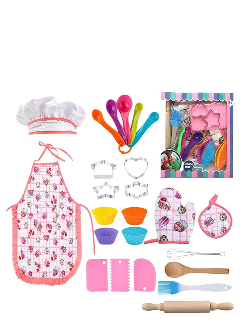 Kids Cooking and Baking Set, Real Baking Kit Kids Kitchen Toys, Chef Hat Apron Mitt Kitchen Accessories, Suitable for Little Kids Gift
