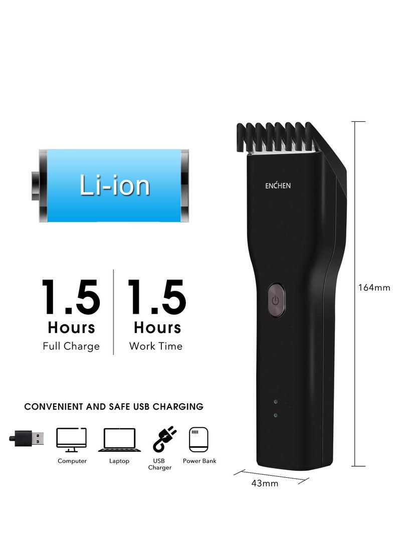 ENCHEN Electric Hair Clippers for Men, Professional Cordless Head Shaver USB Rechargeable Men's Hair Clippers One Button Locks Haircut Lengths from 0.7-21mm for Family Use (USB Cable Included) (Black)
