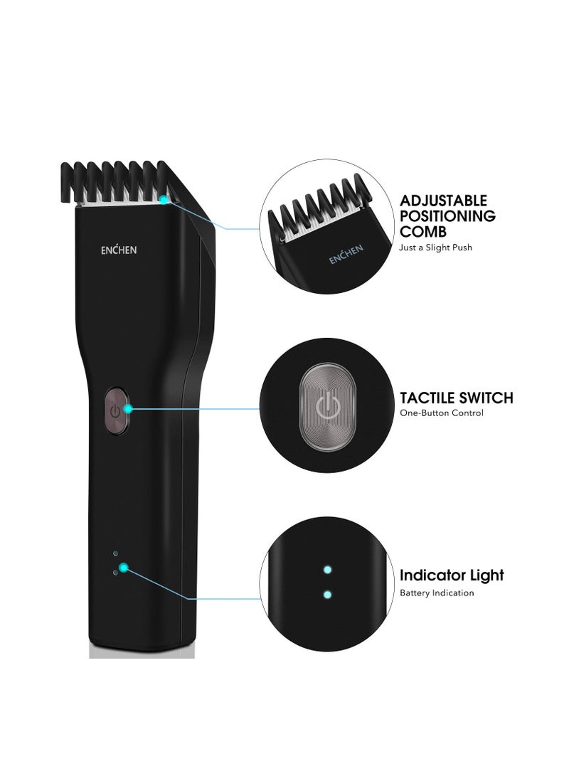 ENCHEN Electric Hair Clippers for Men, Professional Cordless Head Shaver USB Rechargeable Men's Hair Clippers One Button Locks Haircut Lengths from 0.7-21mm for Family Use (USB Cable Included) (Black)